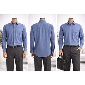 Van Heusen Men’s Dress Shirt 2XL 18 34/35 Blue Long Sleeve Button Down Collar